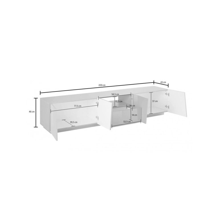 Base TV bianco lucido 220x43x46h cm in legno - Azzurras