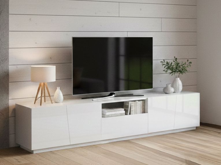 Base TV bianco lucido 220x43x46h cm in legno - Azzurras