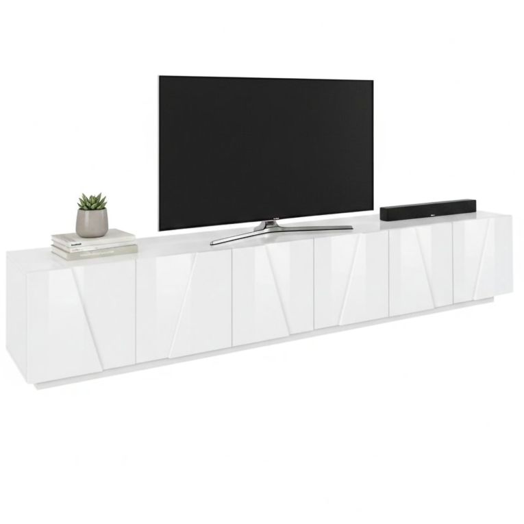 Base TV bianco lucido 244x44x46h cm 6 ante e 1 cassetto - Aemilor