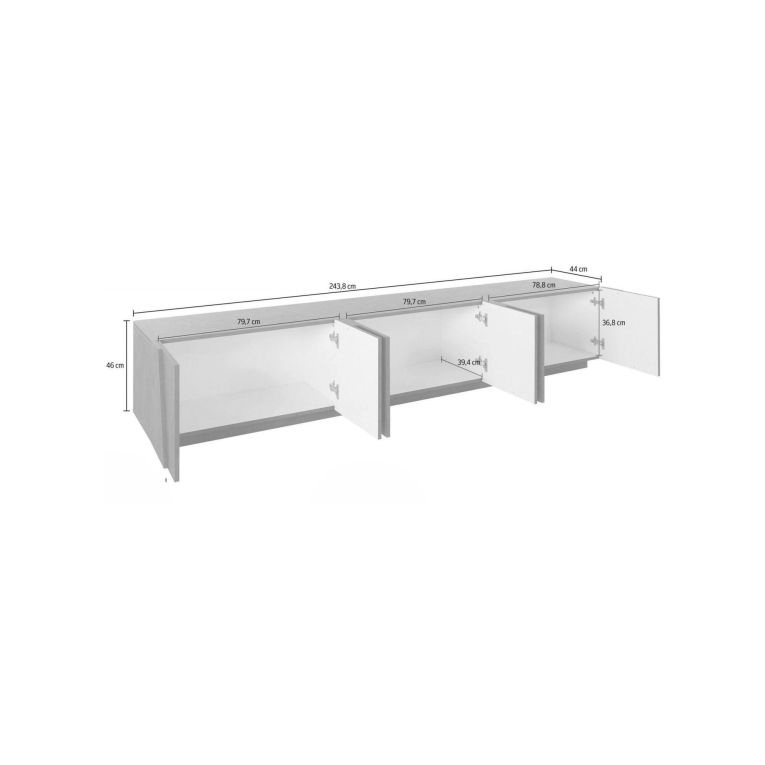 Base TV bianco lucido 244x44x46h cm 6 ante e 1 cassetto - Aemilor