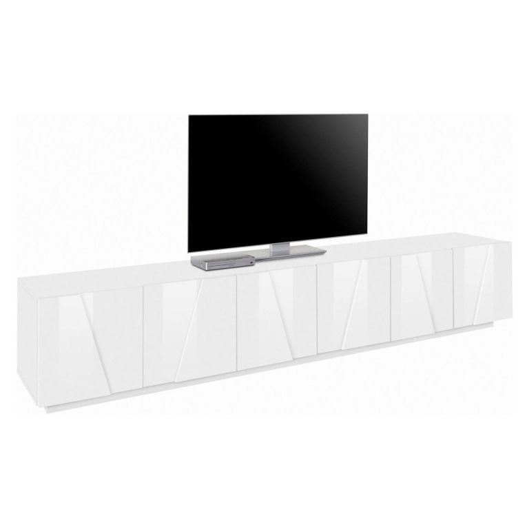 Base TV bianco lucido 244x44x46h cm 6 ante e 1 cassetto - Aemilor