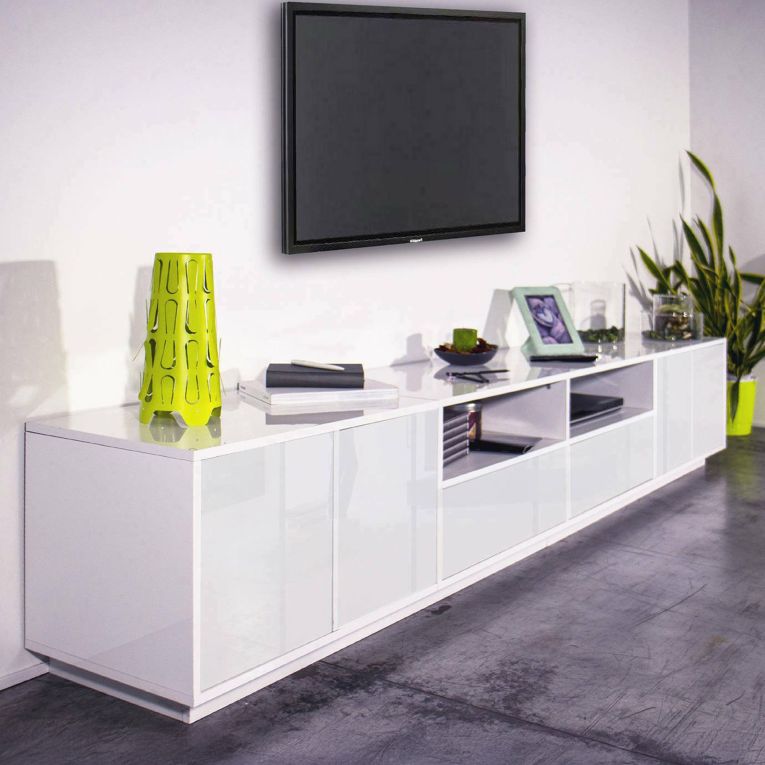 Base TV bianco lucido 260x41x46h cm 4 ante e 2 cassetti - Albak