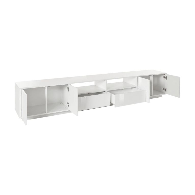 Base TV bianco lucido 260x41x46h cm 4 ante e 2 cassetti - Albak