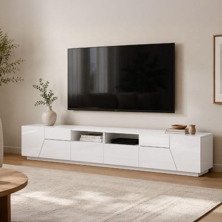 Base TV bianco lucido 260x43x46h cm 4 ante e 2 cassetti - Asdrubale