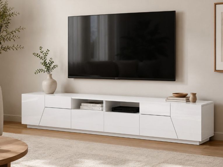 Base TV bianco lucido 260x43x46h cm 4 ante e 2 cassetti - Asdrubale