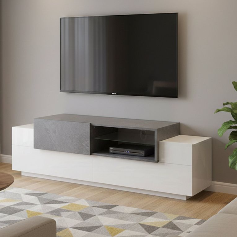 Base TV bianco lucido,cemento 160x45x51h cm 3 ante - Andris