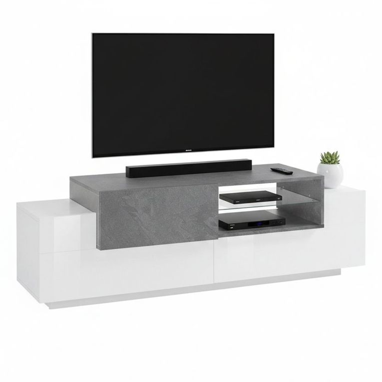 Base TV bianco lucido,cemento 160x45x51h cm 3 ante - Andris
