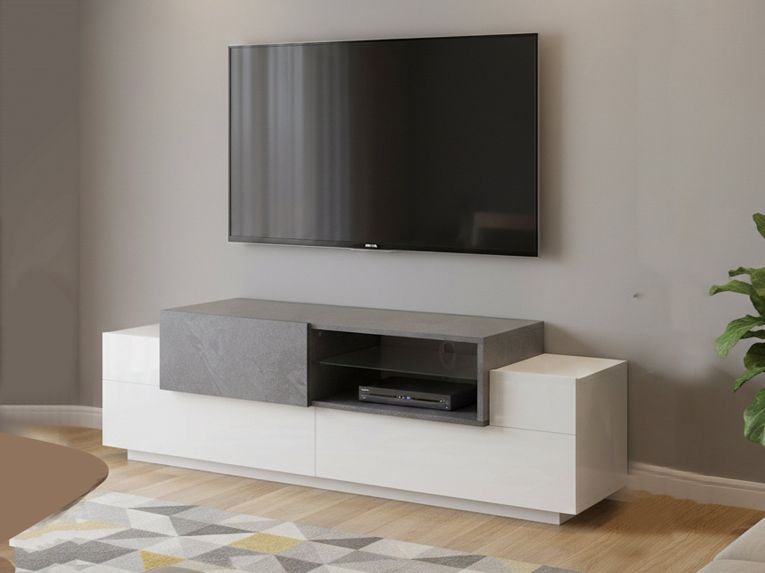 Base TV bianco lucido,cemento 160x45x51h cm 3 ante - Andris