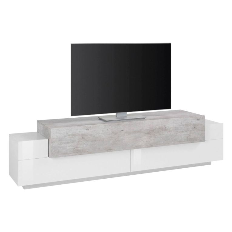 Base TV bianco lucido,cemento 200x45x52h cm 3 ante - Arold