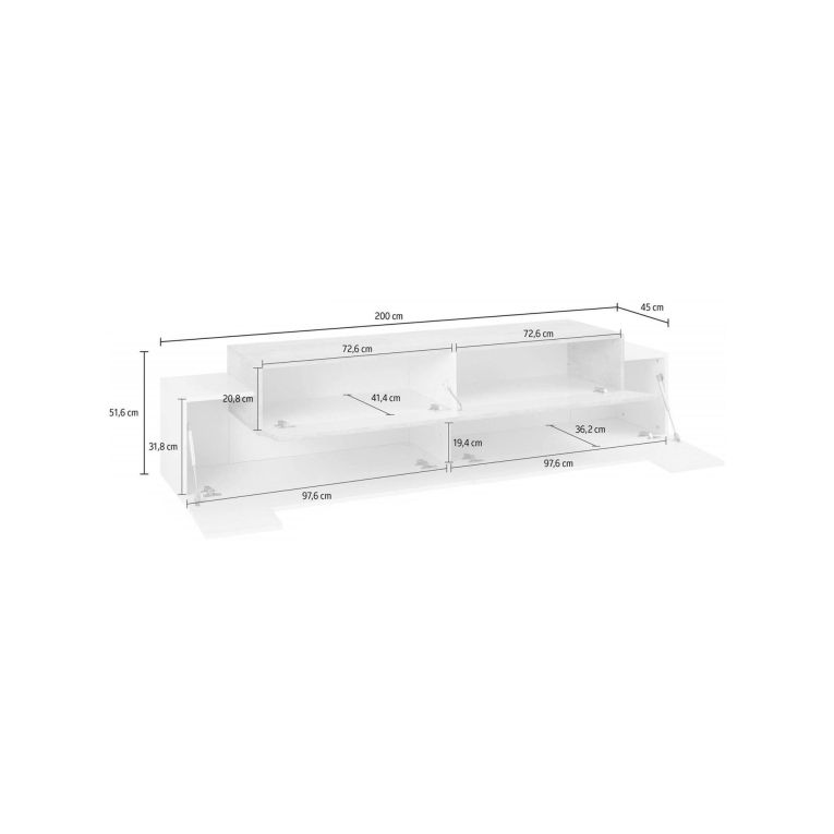 Base TV bianco lucido,cemento 200x45x52h cm 3 ante - Arold