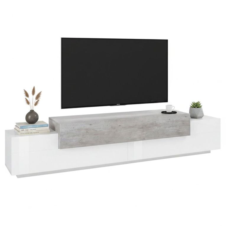 Base TV bianco lucido,cemento 240x45x52h cm 3 ante - Tiche