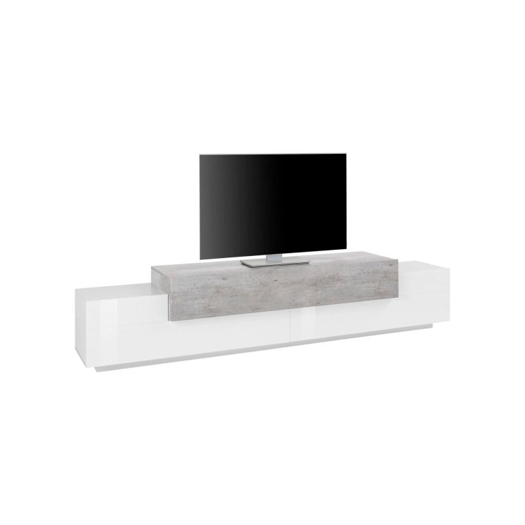 Base TV bianco lucido,cemento 240x45x52h cm 3 ante - Tiche