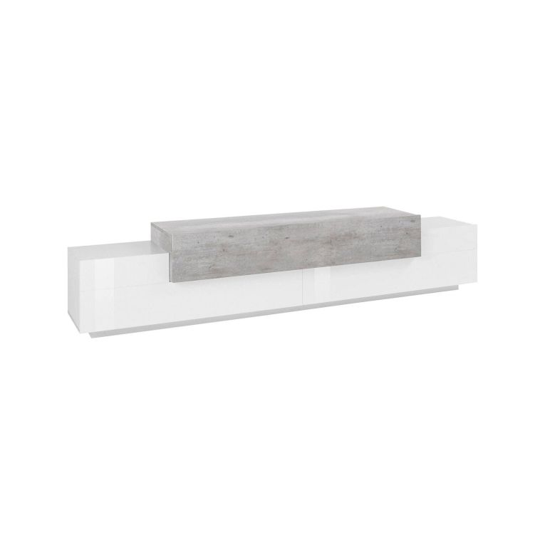 Base TV bianco lucido,cemento 240x45x52h cm 3 ante - Tiche