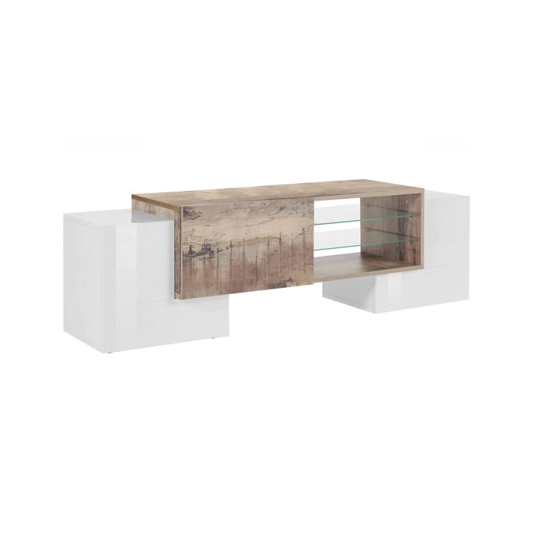 Base TV bianco lucido e acero 100x45x45h cm 3 ante - Moldavite