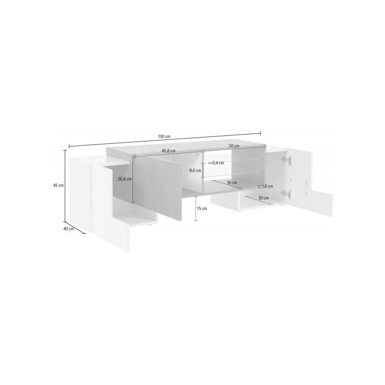 Base TV bianco lucido e acero 100x45x45h cm 3 ante - Moldavite