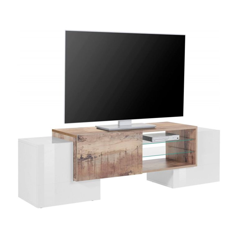 Base TV bianco lucido e acero 100x45x45h cm 3 ante - Moldavite