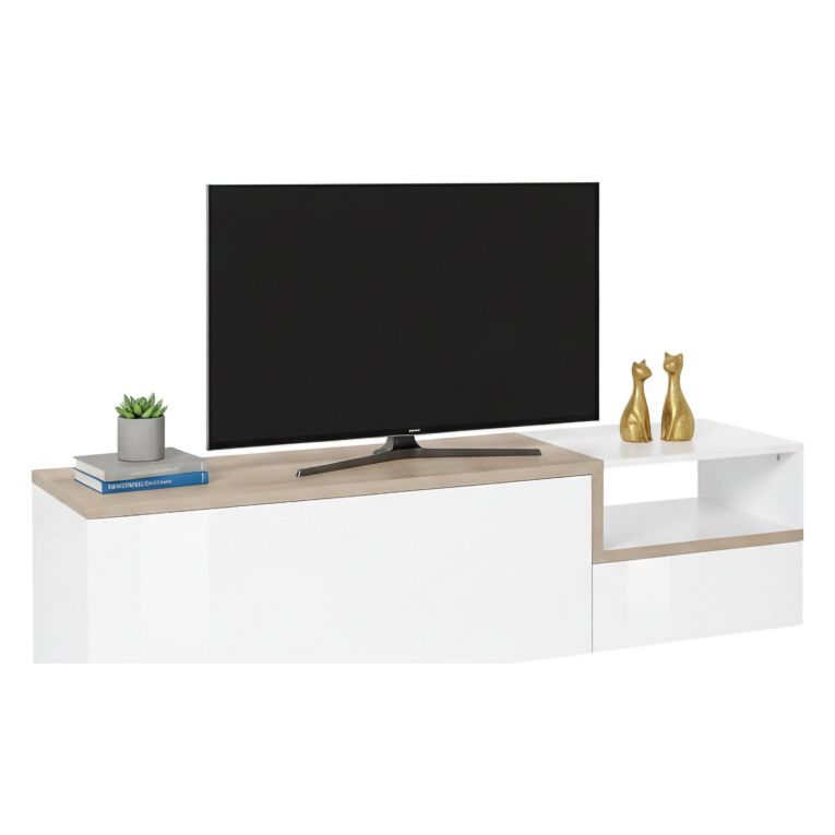Base TV bianco lucido e acero 160x40x46h cm 2 ante - Fluorite