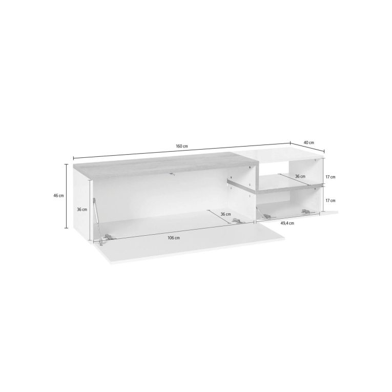 Base TV bianco lucido e acero 160x40x46h cm 2 ante - Fluorite