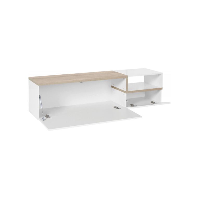 Base TV bianco lucido e acero 160x40x46h cm 2 ante - Fluorite