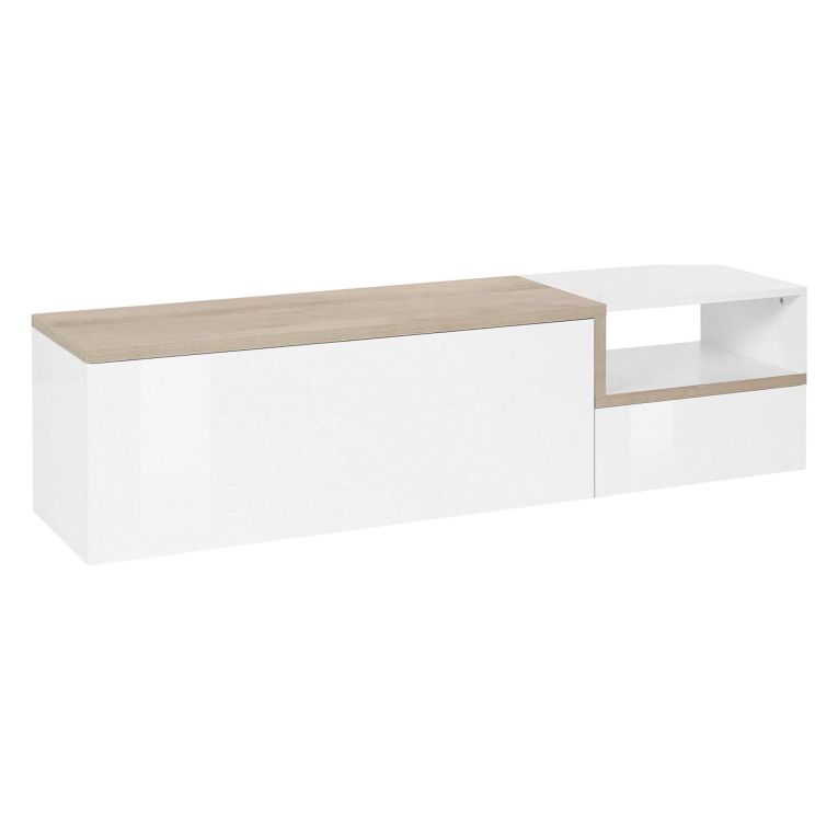 Base TV bianco lucido e acero 160x40x46h cm 2 ante - Fluorite