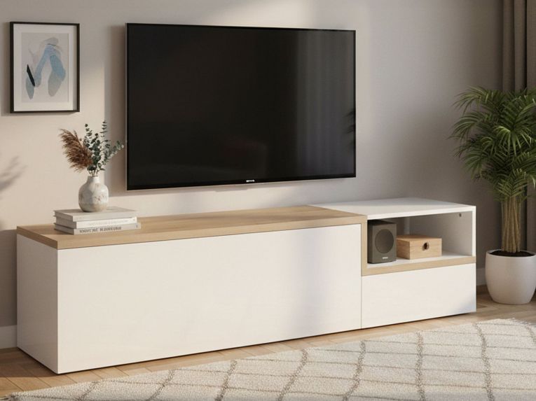 Base TV bianco lucido e acero 160x40x46h cm 2 ante - Fluorite