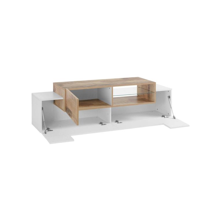 Base TV bianco lucido e acero 160x45x51h cm 3 ante - Andris