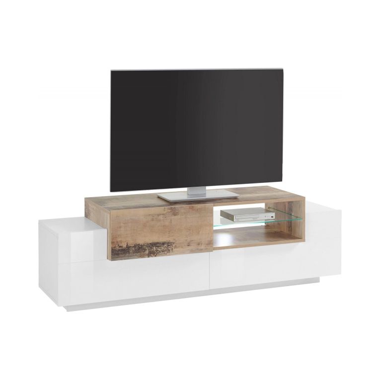 Base TV bianco lucido e acero 160x45x51h cm 3 ante - Andris