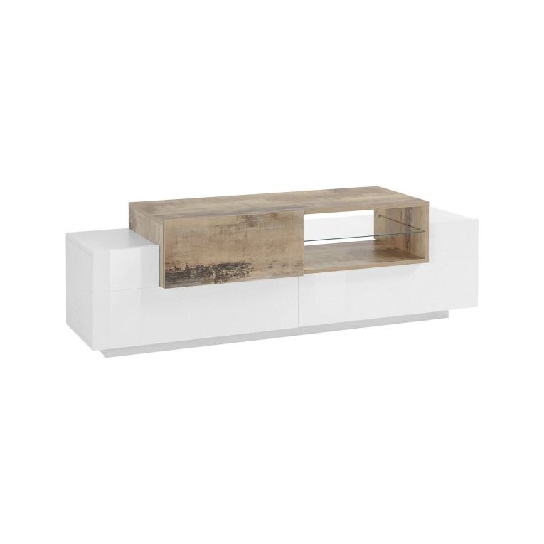 Base TV bianco lucido e acero 160x45x51h cm 3 ante - Andris