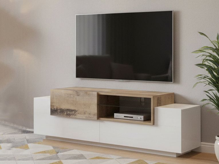 Base TV bianco lucido e acero 160x45x51h cm 3 ante - Andris