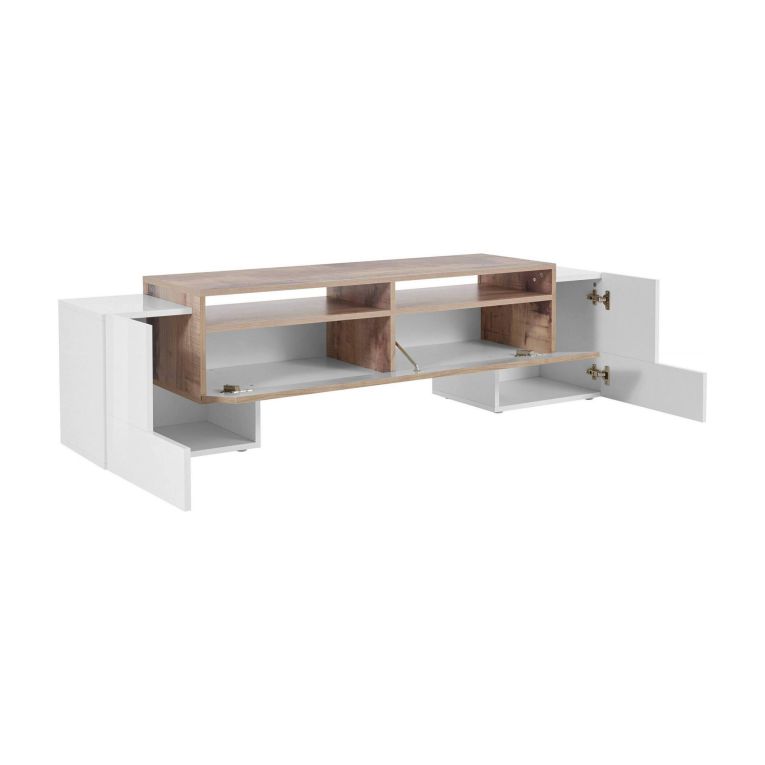Base TV bianco lucido e acero 170x45x45h cm 3 ante - Abele