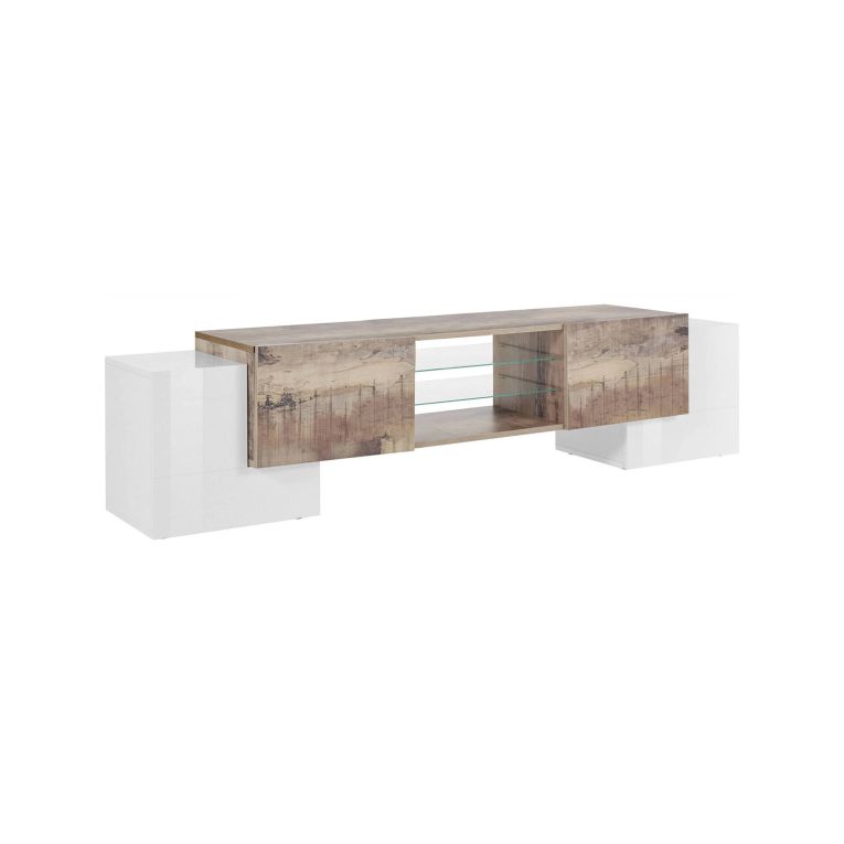 Base TV bianco lucido e acero 190x45x45h cm 4 ante - Arancione