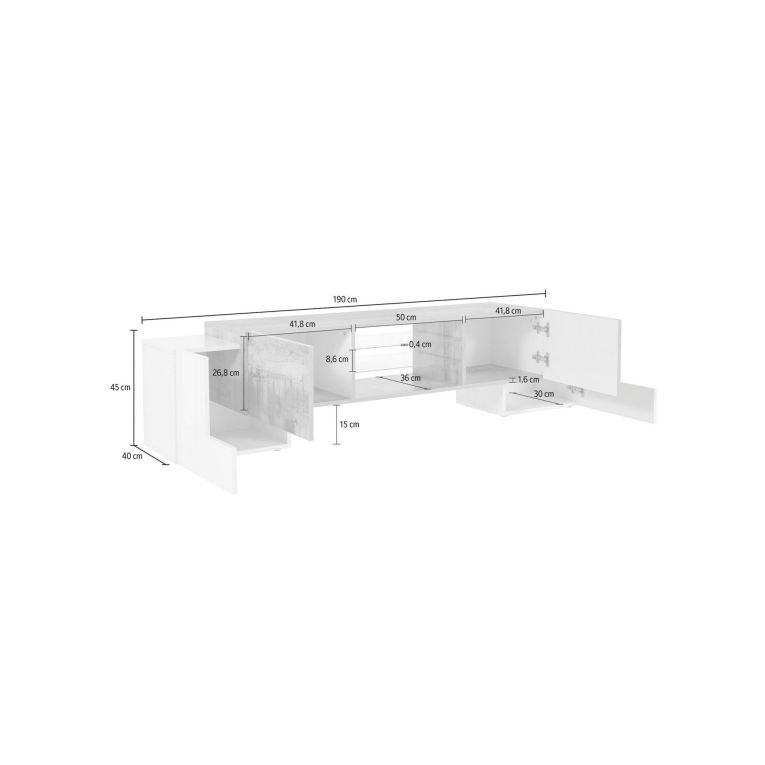 Base TV bianco lucido e acero 190x45x45h cm 4 ante - Arancione