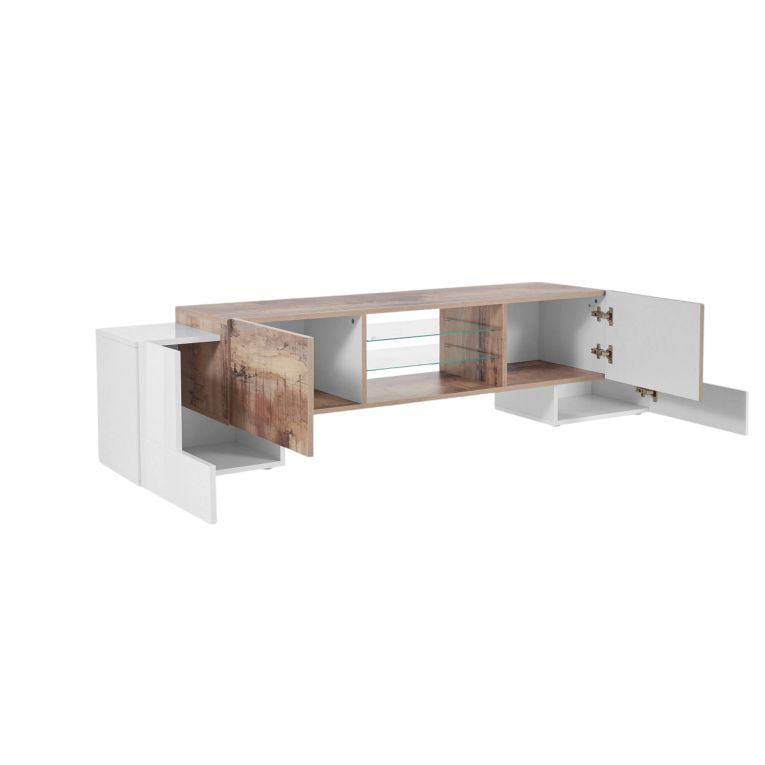Base TV bianco lucido e acero 190x45x45h cm 4 ante - Arancione