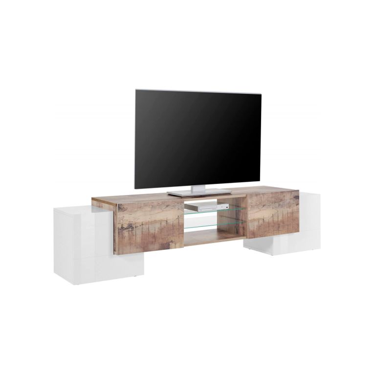 Base TV bianco lucido e acero 190x45x45h cm 4 ante - Arancione
