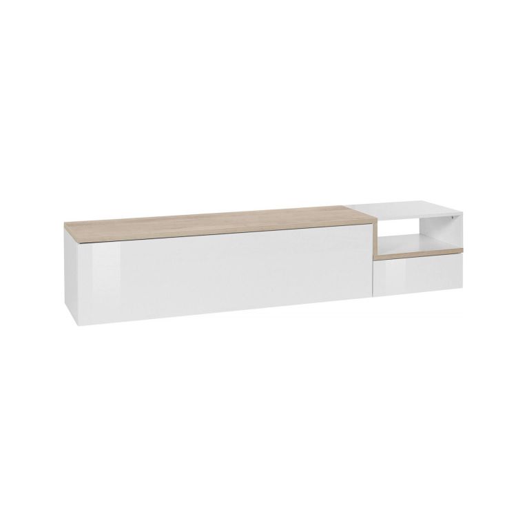 Base TV bianco lucido e acero 200x40x49h cm 2 ante - Febe