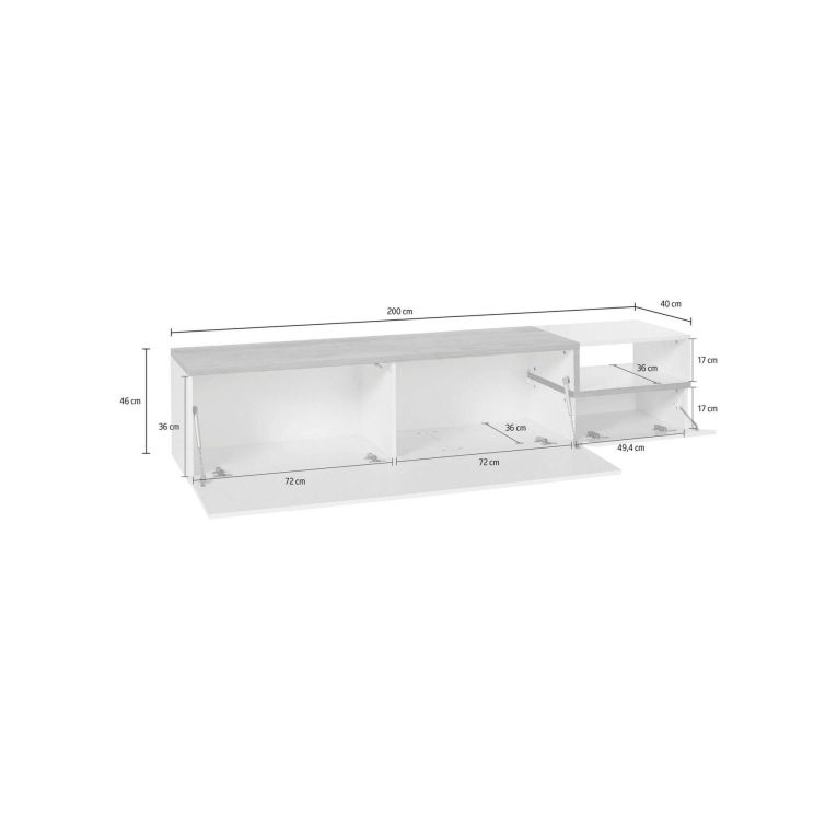 Base TV bianco lucido e acero 200x40x49h cm 2 ante - Febe