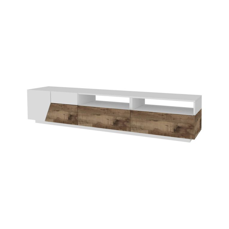 Base TV bianco lucido e acero 200x43x46h cm 2 ante e 2 cassetti - Arghi