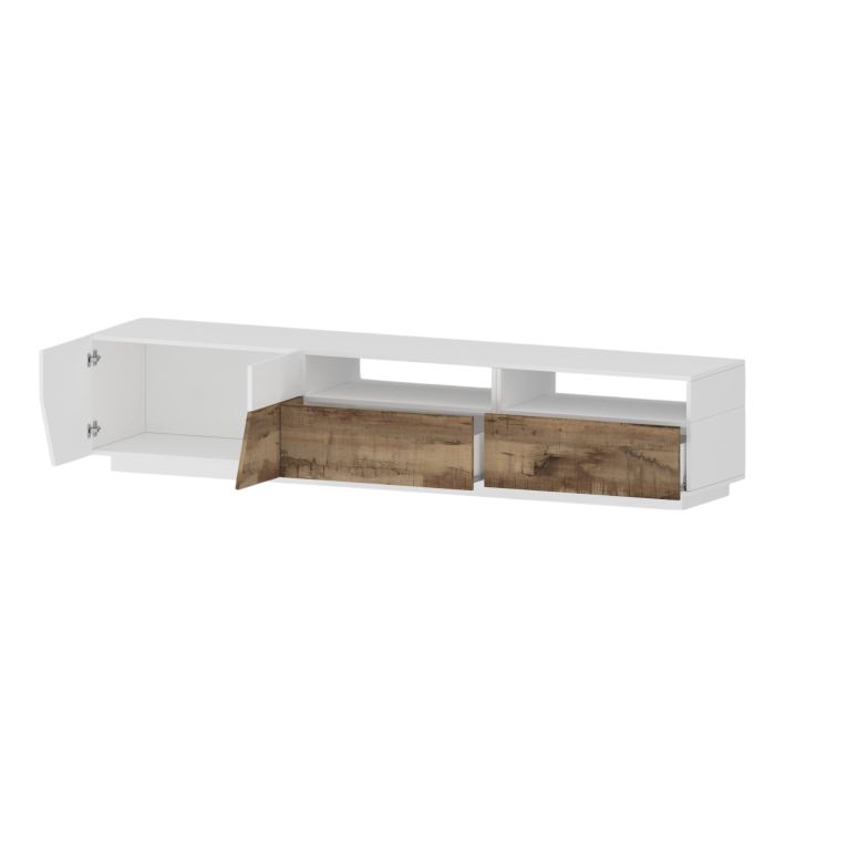 Base TV bianco lucido e acero 200x43x46h cm 2 ante e 2 cassetti - Arghi