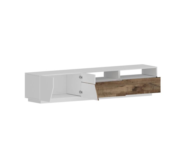Base TV bianco lucido e acero 200x43x46h cm 2 ante e 2 cassetti - Arghi