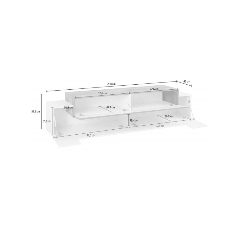 Base TV bianco lucido e acero 200x45x52h cm 3 ante - Arold