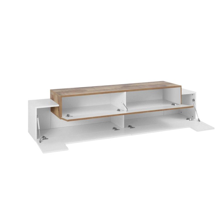 Base TV bianco lucido e acero 200x45x52h cm 3 ante - Arold