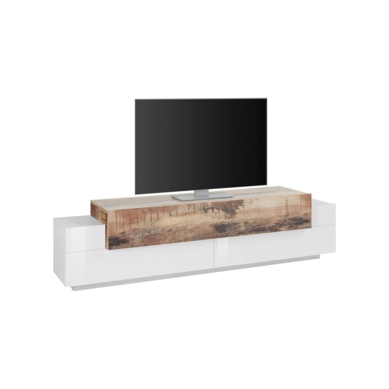 Base TV bianco lucido e acero 200x45x52h cm 3 ante - Arold