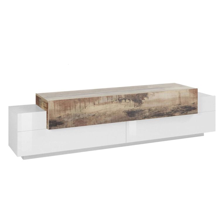 Base TV bianco lucido e acero 200x45x52h cm 3 ante - Arold