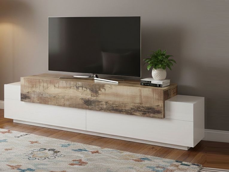 Base TV bianco lucido e acero 200x45x52h cm 3 ante - Arold