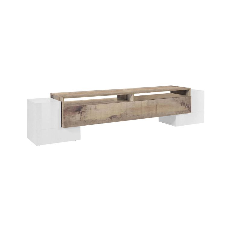 Base TV bianco lucido e acero 210x45x45h cm 3 ante - Amis