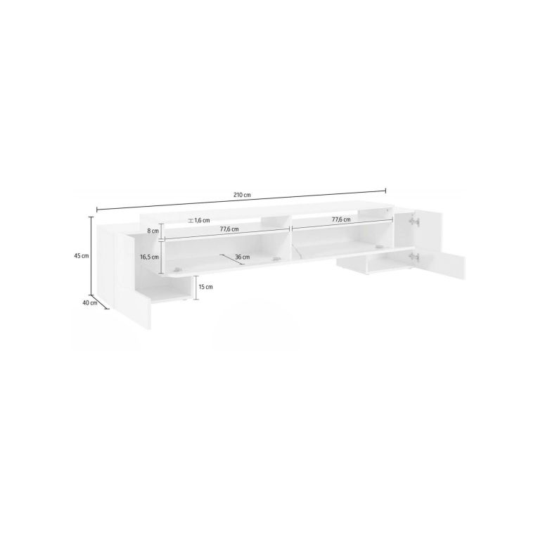 Base TV bianco lucido e acero 210x45x45h cm 3 ante - Amis