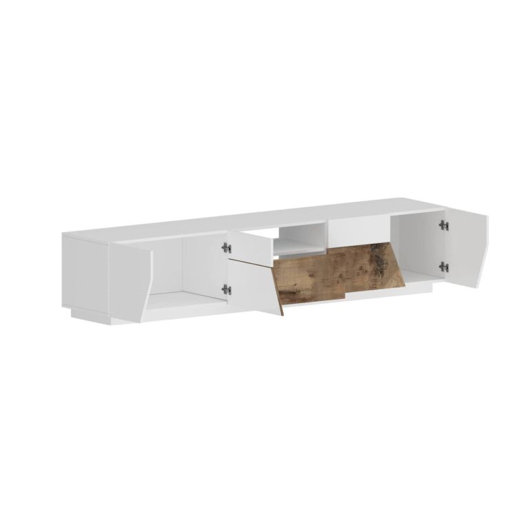 Base TV bianco lucido e acero 220x43x46h cm 4 ante e 1 cassetto - Animai