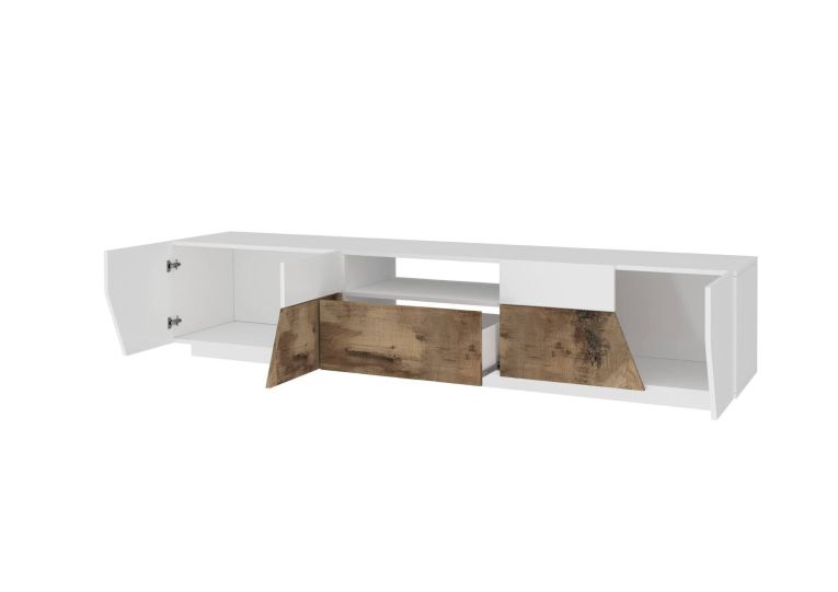 Base TV bianco lucido e acero 220x43x46h cm 4 ante e 1 cassetto - Animai