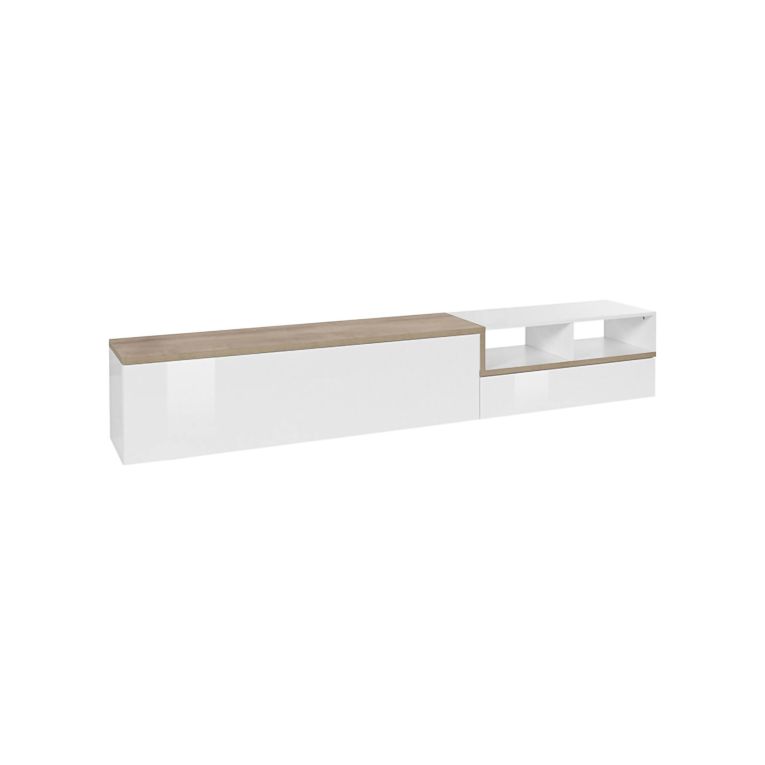 Base TV bianco lucido e acero 240x40x50h cm 2 ante - Fetta