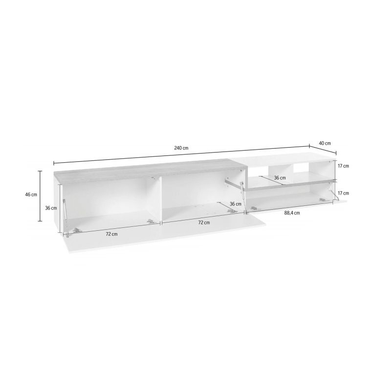 Base TV bianco lucido e acero 240x40x50h cm 2 ante - Fetta